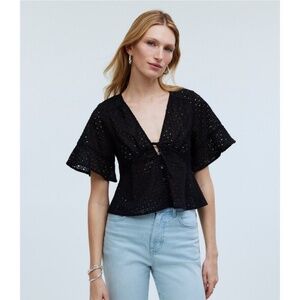 Madewell Tie Front Eyelet Top - Black NWOT